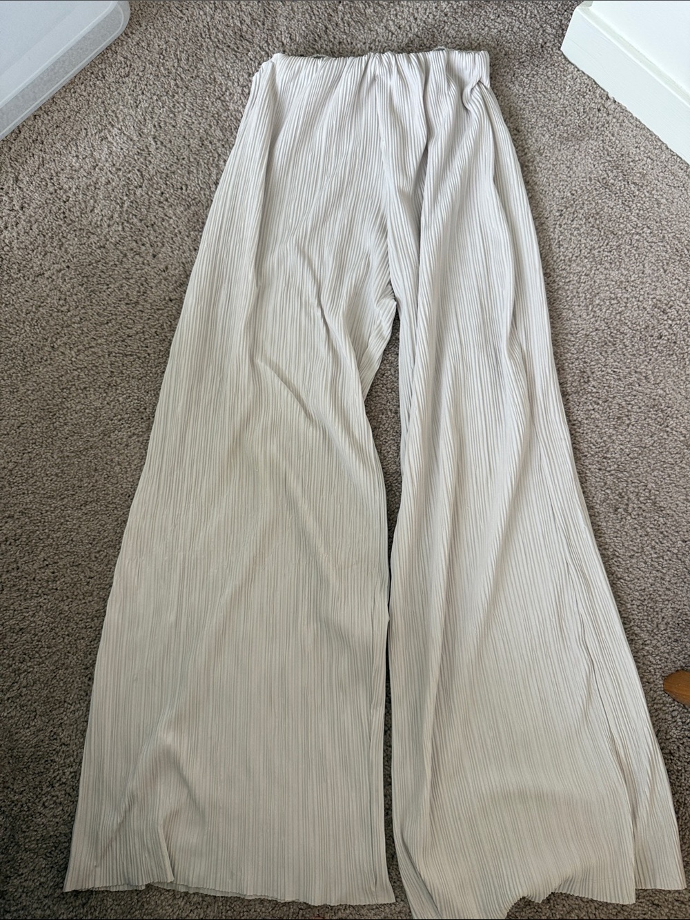 Zara Off-White Pleated Wide-Leg Pants Rolled Waist